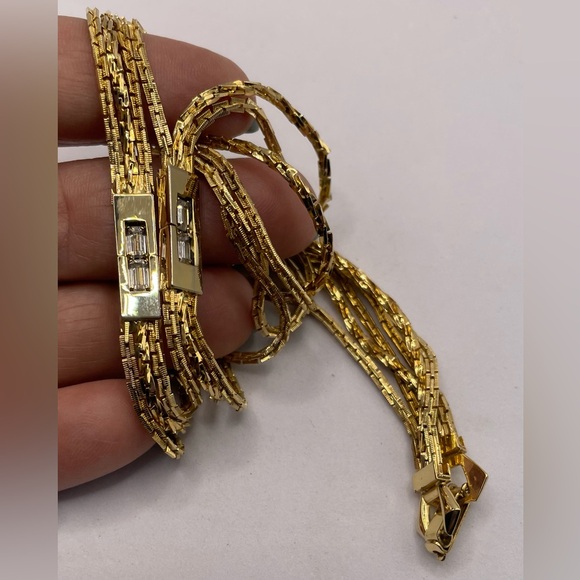 Vintage Gold Tone Multi Chain Necklace with Faceted Crystal Accents - Picture 3 of 7